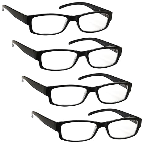 Die Lesebrille Unternehmen Schwarz Leicht Komfortables Leser Wert 4er-Pack Designer Stil Herren Frauen UVR4PK032 Dioptrien +1