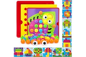 AluAbi Button Art Toys for Toddlers, Color Matching Mosaic Pegboard for Age 3-5,Early Preschool Learning Activity Button Crafts Educational Toys, Fine Motor Skills Game, Gifts for Boys & Girls 3+