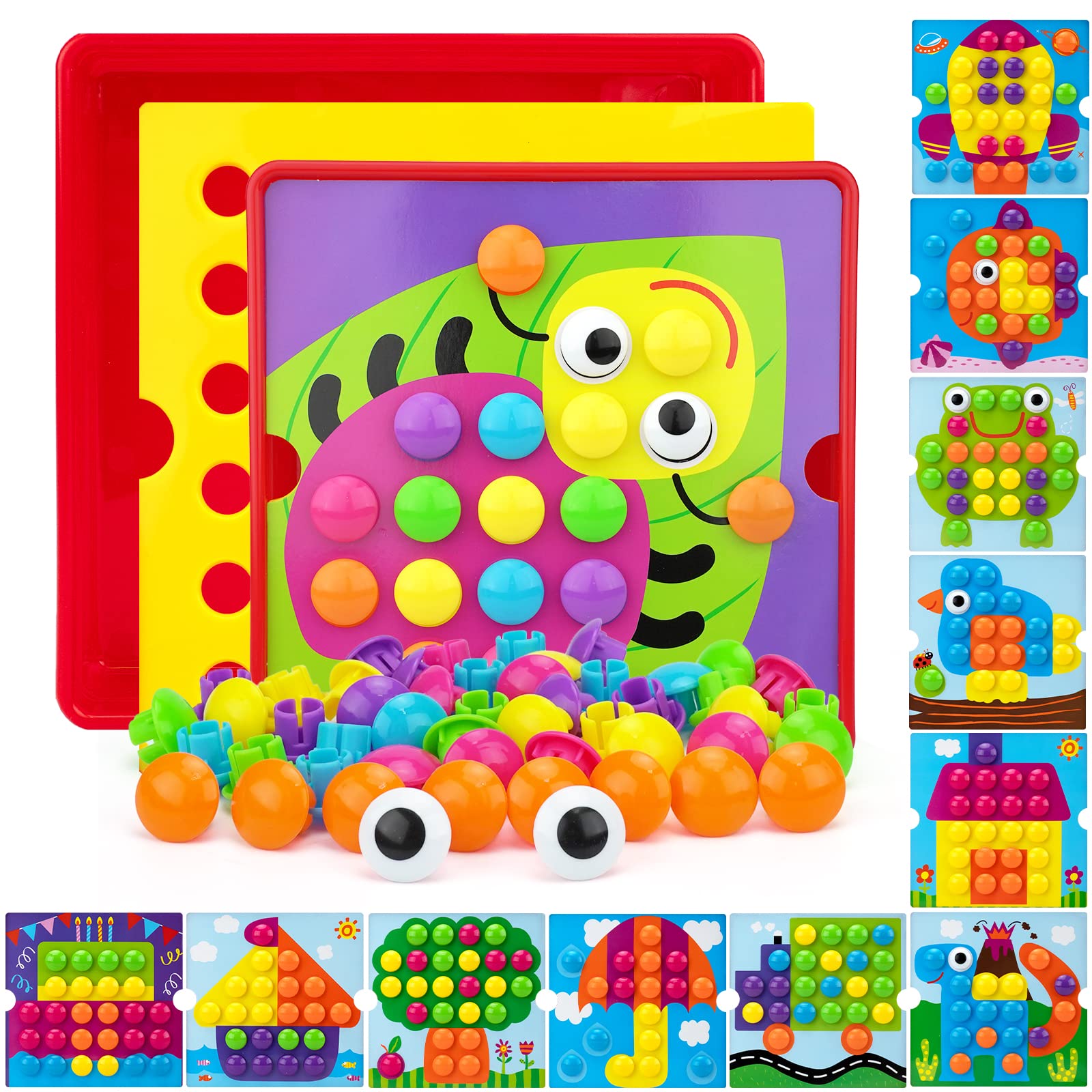 AluAbi Button Art Toys for Toddlers, Crafts & Learning Game, Color Matching Puzzle, Fine Motor Skills, Preschool Toys for Boys & Girls 3+