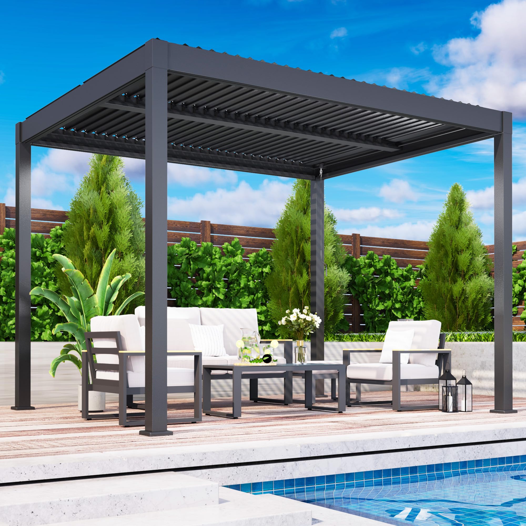 Louvered Pergola 10 x12 Aluminum Outdoor Pergola With Adjustable louvered-pergola-10-x12-aluminum-outdoor-pergola-with-adjustable