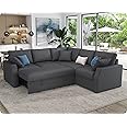 VanAcc Sofa Bed, 85 Inch Sleeper Couch with Storage Seat, L Shaped Sofa with Pull Out Sofa Bed, Sectional Couches for Living Room Apartment, Grey Linen Couch Sofa