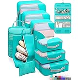 ALL INCLUDED 10 Set Durable Packing Cubes for Suitcases,OlarHike Essentials for Travel,UPGRADED Anti-Tear Stitching, NEW Improved Luggage Packing Organizers for Travel Accessories,Turquoise
