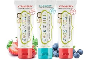 Jack N' Jill Natural Toothpaste for Baby and Infants - Fluoride Free Training Toothpaste, 40% Xylitol, BPA Free - Strawberry & Blueberry, 1.76 oz (Pack of 3)
