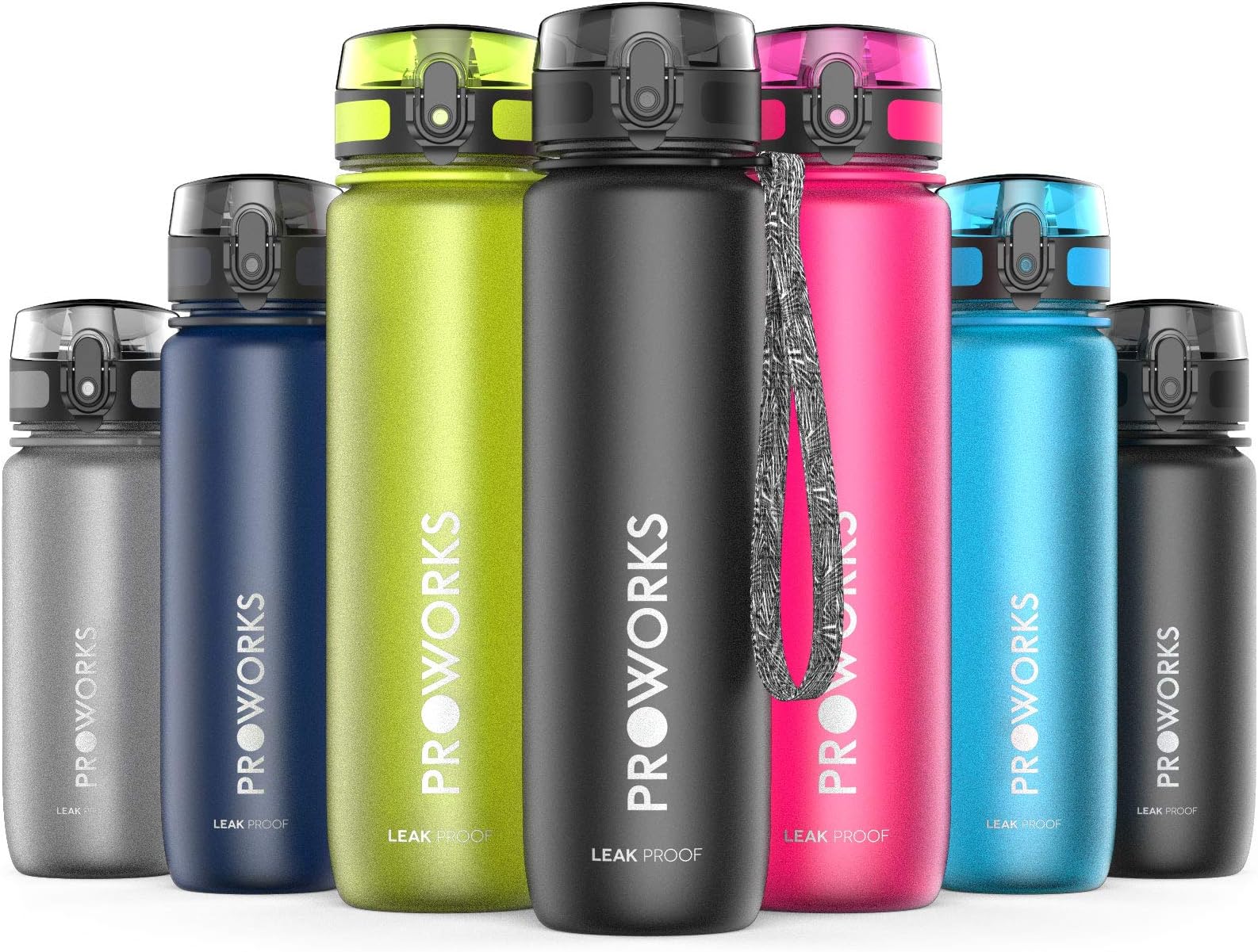 Proworks Sports Water Bottle, BPA Free Tritan Plastic, Easy Open Push Button Lid With Safety Lock, 500ml / 1L Leakproof Water Bottle