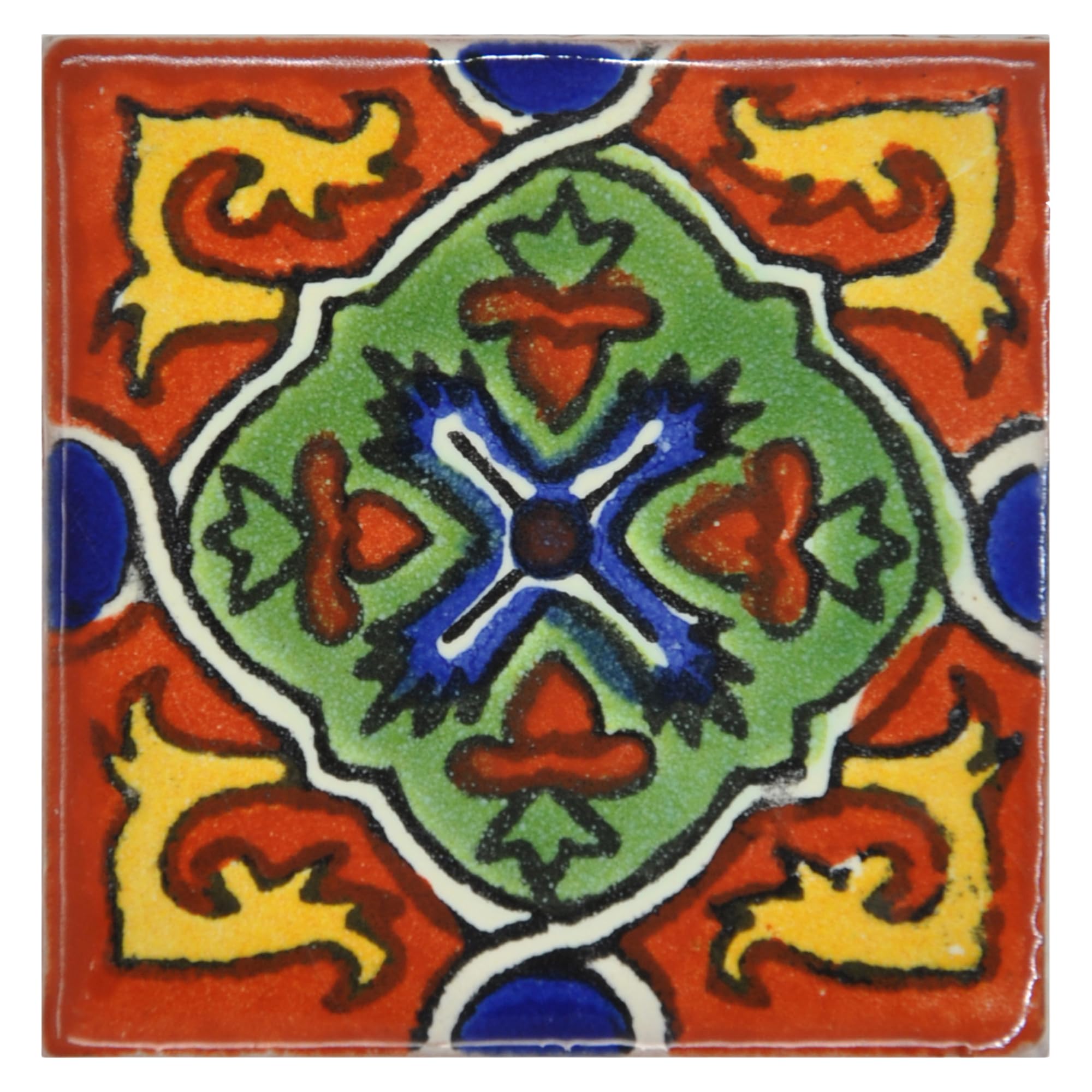 Tumia LAC Handmade Mexican Talavera Tile - Authentic Style Patricia Ceramic Tiles for Crafts, Backsplashes and Home Improvement - Tile Pack 10