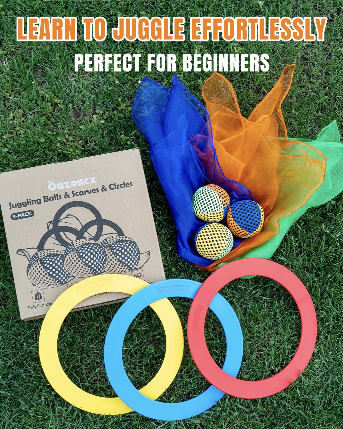 Juggling Starter Set of 3 Juggling Balls 3 Scarves 3 Rings Perfect for Developing Motor and Juggling Skills