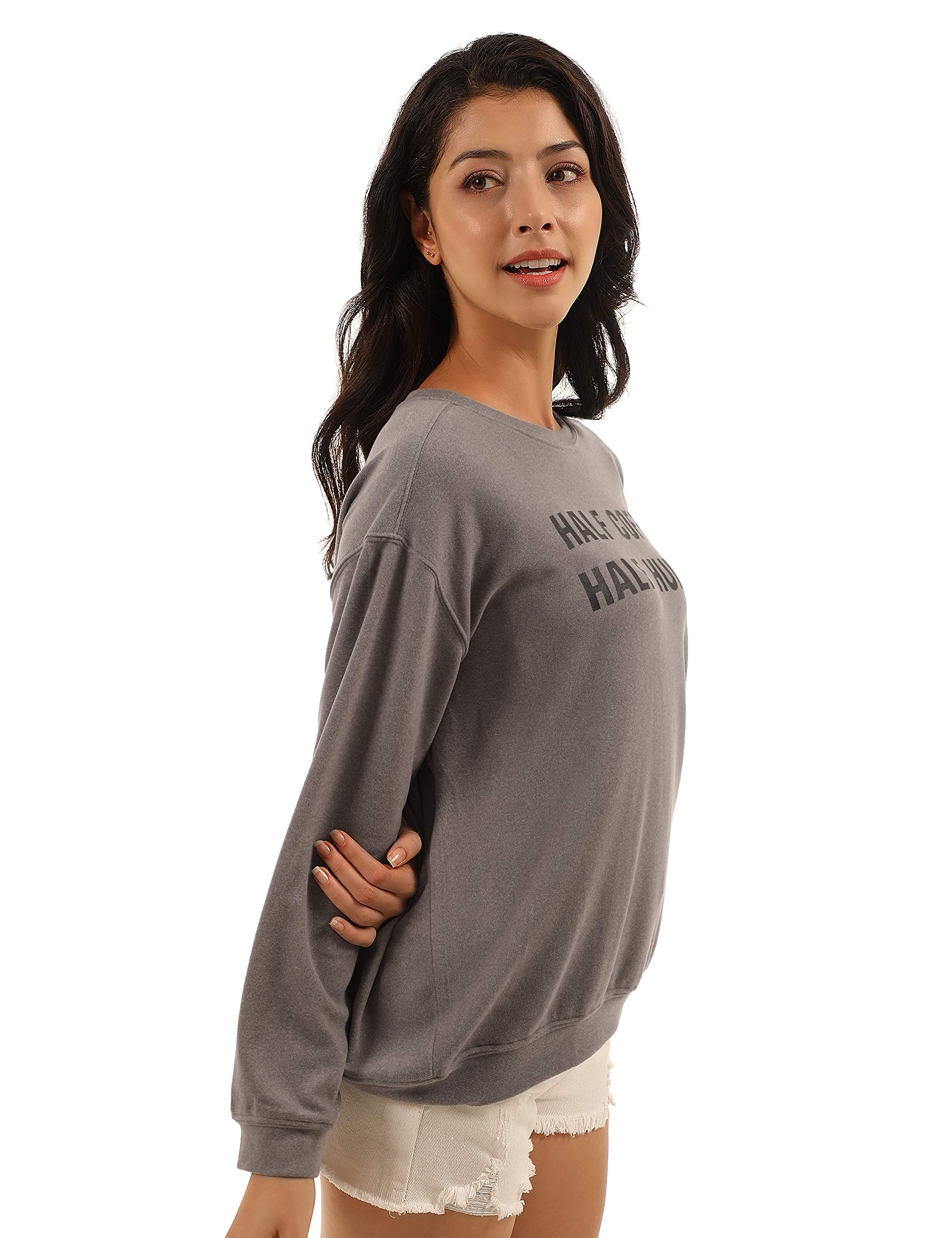 Blooming Jelly Womens Letter Print Jumper Round Neck Sweatshirt Long Sleeve Pullover Casual Tops(Grey,S=UK 6-8)