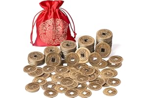 Coopay 240 Pieces Chinese Fortune Coins Feng Shui I-Ching Coins Chinese Good Luck Coins Ancient Chinese Dynasty Time Coin with Red Lucky Pouch