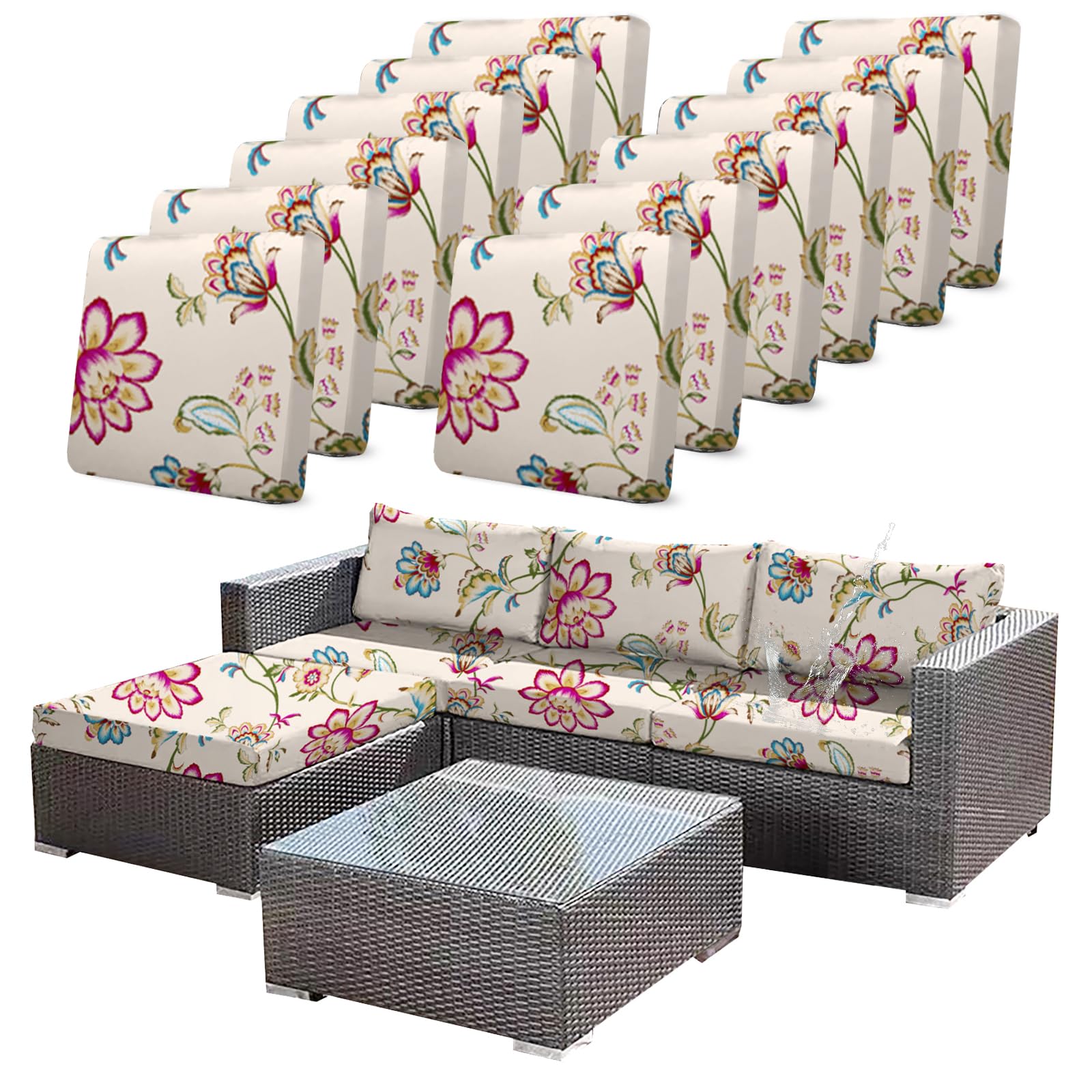 CALBODE 12pcs Single Seat Floral Print Outdoor Sofa Cover,Waterproof