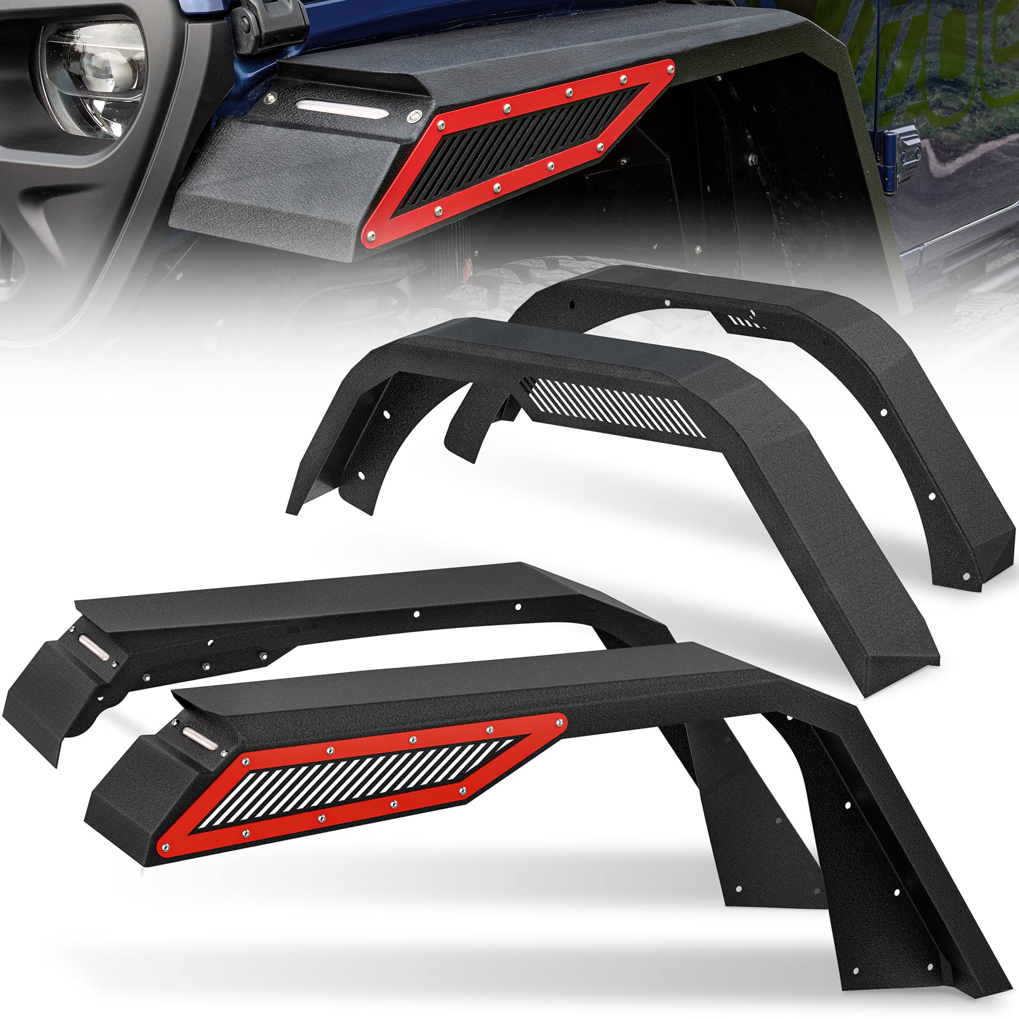 Photo 1 of ***, I DON'T KNOW IF ANY PARTS ARE MISSING***OEDRO Fender Flares w/Signal Lights Compatible with 2018-2025 Jeep Wrangler JL & JLU Unlimited (2-Door & 4-Door), Off-Road Widened Steel Front & Rear 4 PCS Set