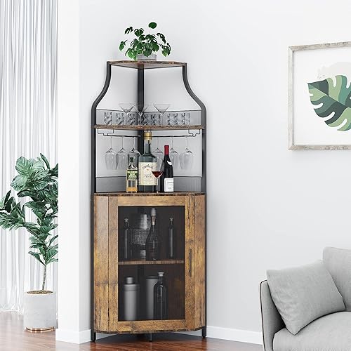 GAOMON Corner Wine Bar Rack Cabinet with Detachable Wine Rack, Bar