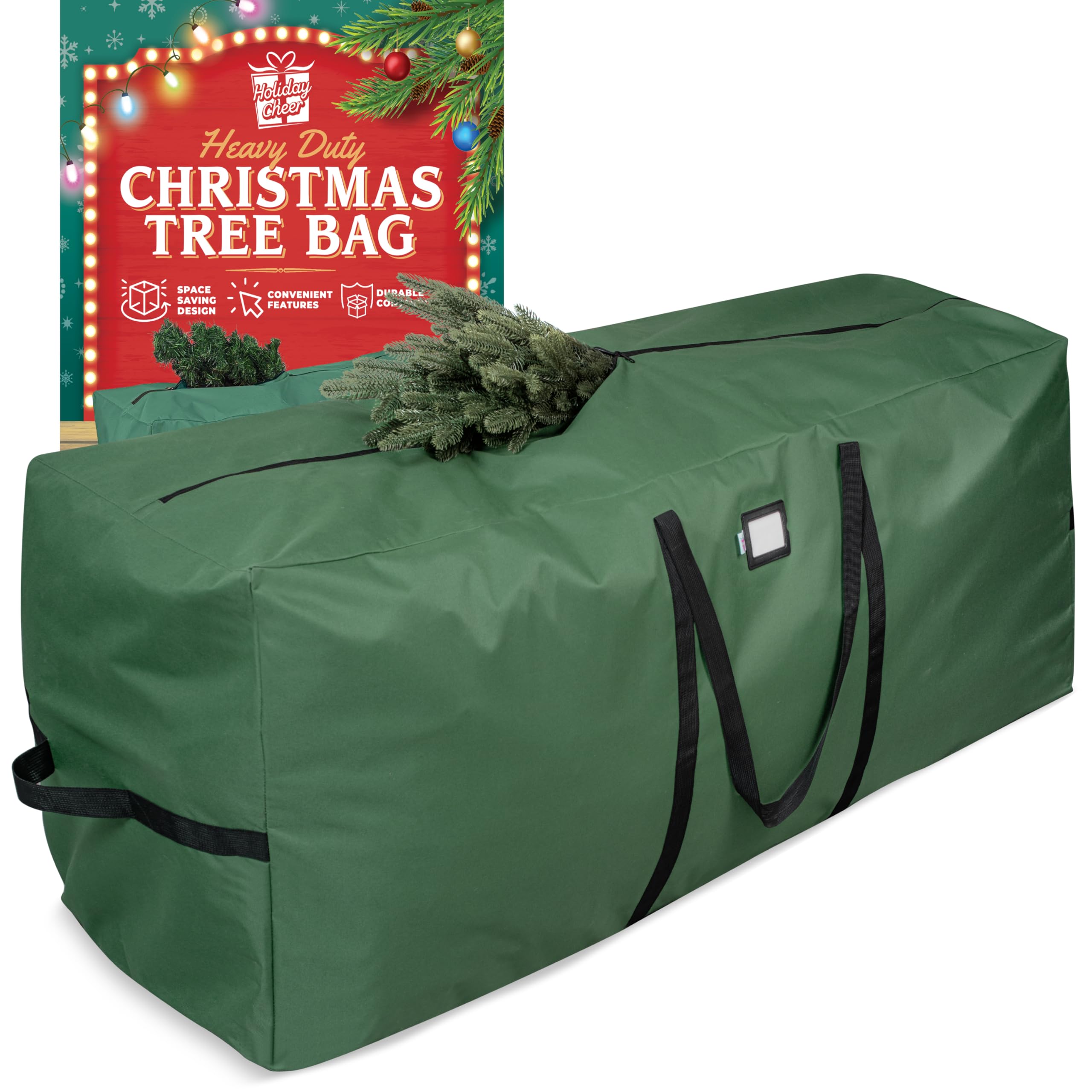 Holiday Cheer Christmas Tree Storage Bag – Heavy Duty Christmas Tree Bag Fits Up to 7.5ft Tall Artificial Christmas Tree, Waterproof with Durable Handles & Zipper – Xmas Tree Storage Bag (Green)