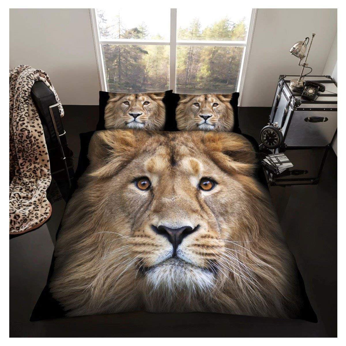GC GAVENO CAVAILIA 3D Wildlife Premium Duvet Cover Animal Printed Quilt Set & Luxury 100% Polyester Bedding, Single, Lion Face