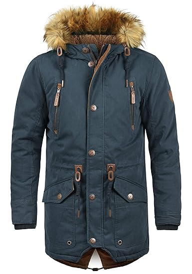 !Solid Vidage Herren Jacke Parka Mantel Lange warme Übergangsjacke gefüttert mit Fellkapuze