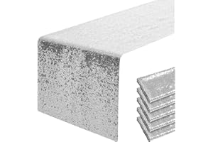PUFOGU 6 Packs 12 x 72 inches Silver Sequin Table Runner, Glitter Runner for Birthday Party Supplies Decorations Wedding Bachelorette Holiday Celebration Bridal Shower Baby Shower