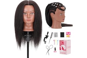YODIDI Mannequin Head with 100% Human Hair, Manikin Head Human Hair Cosmetology Doll Head for Hair Styling Hairdresser Practice Braiding with Table Clamp Stand and Tools (14 inch)