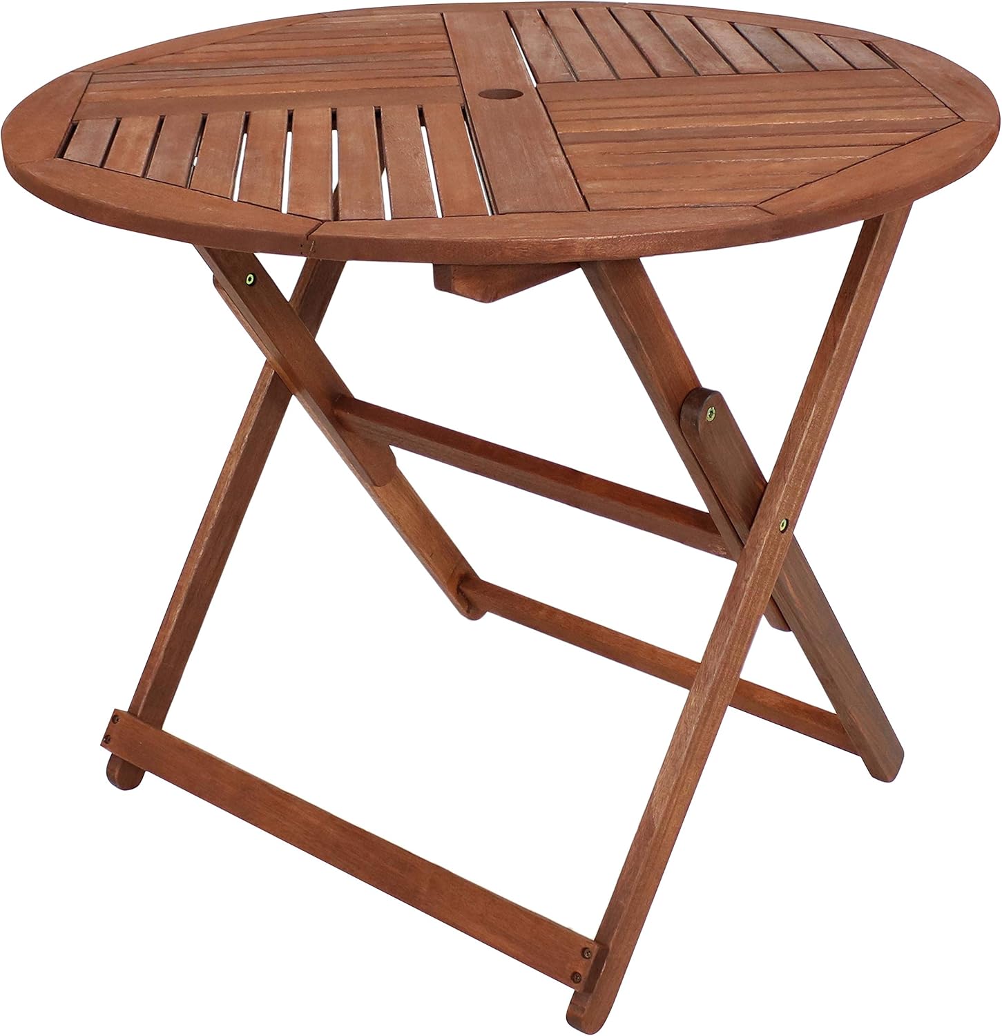 Sunnydaze Meranti Wood Folding 35.5-Inch Round Outdoor Dining Table with Teak Oil Finish - Perfect for Camping and Outdoor Entertaining - Ideal for Backyard, Front Porch, Balcony and Patio : Garden & Outdoor