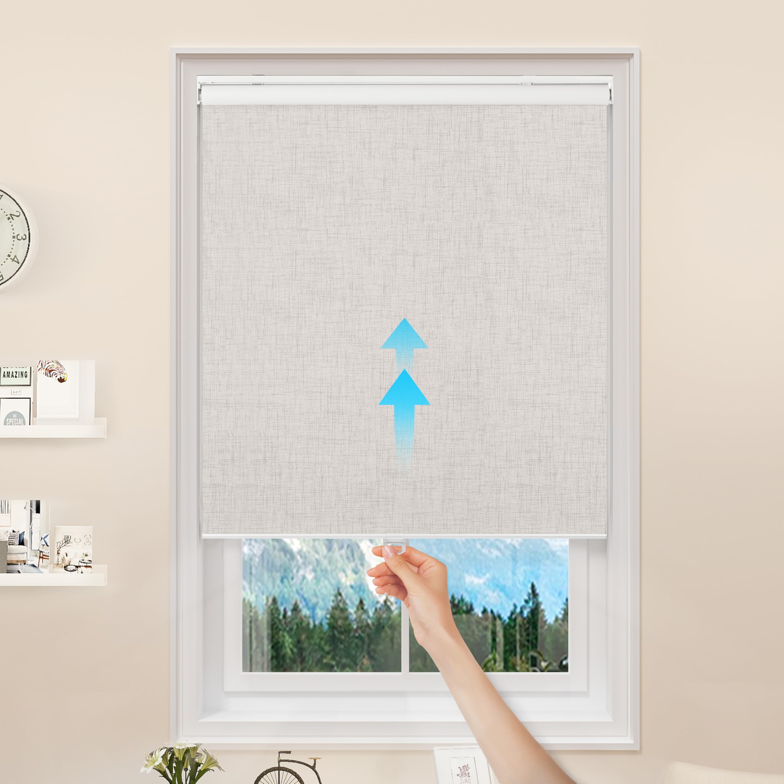 Photo 1 of GENIMO 100% Blackout Roller Window Shades, Window Blinds Cordless with Thermal Insulated, UV Protection Fabric, Mini French Door Blinds for Home, Office, Bedroom, Easy to Install, Ivory, 72" W X 75" H