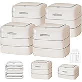 Easortm Comforter Storage Bag - 110L Large Capacity Blanket Storage Bags 2-Layer Ultra Space Saving Self Compression Organizer, Washable Compression Bags for Storage Comforter Blanket, 4-Pack, Beige