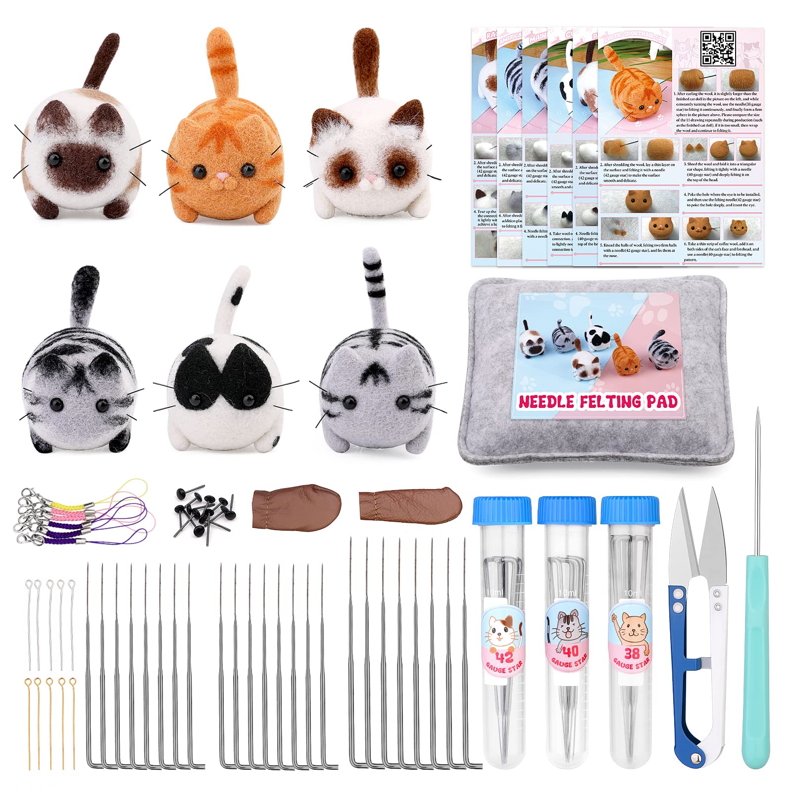 NAMOON Needle Felting Starter Kit, Wool Roving Set and Needle Felting Tool, Wool Felting Doll Making Needle Felting Kit, Needle Felting Supplies for Beginners DIY Felting Craft Project