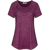 Vldnery Women Quick-Dry Line Decor Front Yoga Workout Shirts Athletic Gym Loose Fit Tops 2025