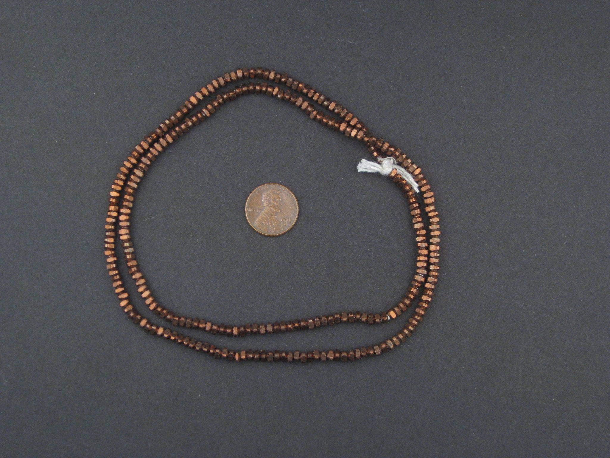 Antiqued Copper Triangle Heishi Beads - Full Strand of Ethnic Metal Spacers - The Bead Chest (4mm)