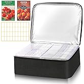 26 Slots Seed Storage Organizer Box with Insulated Bag That Holds 80-200 Seed Envelopes, Oxford Cloth Garden Seed Containers with Labels, Seed Packet Organizer for Plant, Flower ,Vegetable Seeds