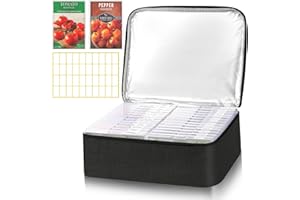 HOMEPEKITE 26 Slots Seed Storage Organizer Box with Insulated Bag That Holds 80-200 Seed Envelopes, Oxford Cloth Garden Seed Containers with Labels, Seed Packet Organizer for Plant, Flower ,Vegetable Seeds