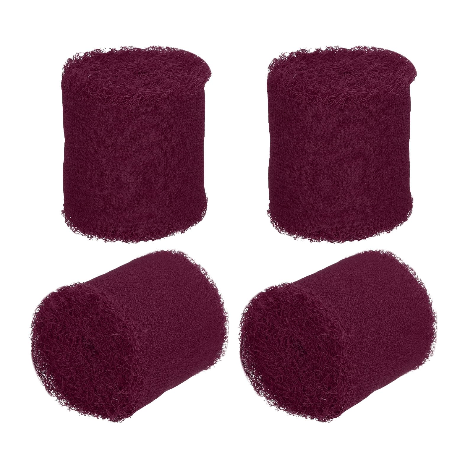 PATIKIL 1.5 in x 5 Yard Chiffon Ribbon, 4 Rolls Handmade Fringe Silk Ribbon Frayed Edges for DIY Decor Bridal Bouquets Wedding Invitations Gift Wrapping, Burgundy