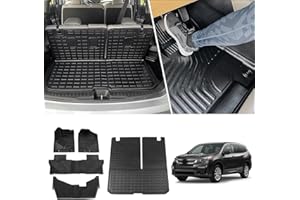 Kingna Floor Mats Compatible with 2016-2022 Honda Pilot 8 Seats Trunk Mat TPE Cargo Liner Back Seat Cover Protector for Honda Pilot Accessories (8-Seater Cargo Mat with Backrest Mat+Floor Mats)