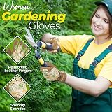 HANDLANDY Gardening Gloves for Women Deerskin Leather Breathable Medium view 4