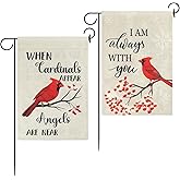 Macarrie 2 Pcs Cardinal Memorial Garden Flags for Graves 12.5 x 18 Inch Double Sided Outside When Cardinal Appear and I Am Always with You Cemetery Flag Bereavement Gift Yard Outdoor Decoration