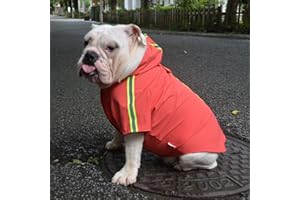 Lovelonglong Fashion Hooded Pet Dog Raincoat, Lightweight Dog Rain Jacket Zipper Closure Rain Poncho with Reflective Strip for English Bulldog American Pitbull Red B-L
