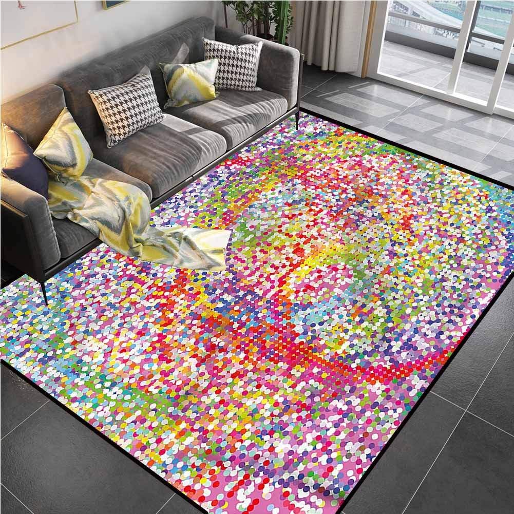 Area Rug Print Large Rug Mat Colorful, Rainbow Dots and