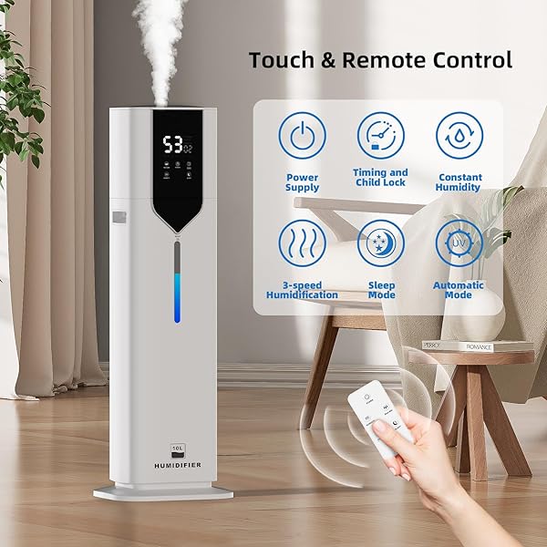 10L/2.6GAL SMART HUMIDIFIERS FOR BEDROOM LARGE ROOM UP TO 600FT², 100H RUNTIME COOL MIST TOP FILL, ULTRA QUIET 30DB, AUTO CONTROL, ESSENTIAL OIL TRAY, PERFECT FOR BEDROOM, OFFICE, BABY, WHITE