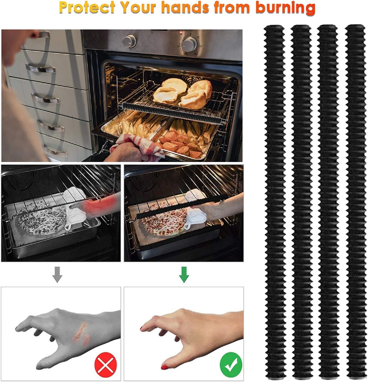 Oven Rack Protectors, 4 Pack Heat Resistant Silicone Oven Guards, Child Safety Protection Toaster Baking Edge Shields - Image 5