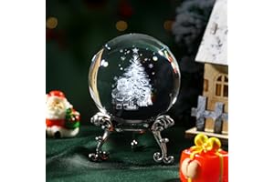 JFTOSALE 2.3in 3D Christmas Tree and Santa Claus Crystal Ball Glass Craft Sphere Christmas Decor Gift Ornament