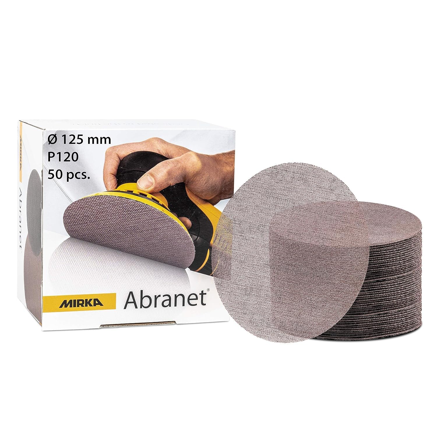Mirka Abranet net sanding disc Ø 125mm Hook & loop/Grit P120 / 50 pcs/for sandingwood, walls, metal, aluminium, stainless steel, copper, filler, varnish, plastic / 5423205012
