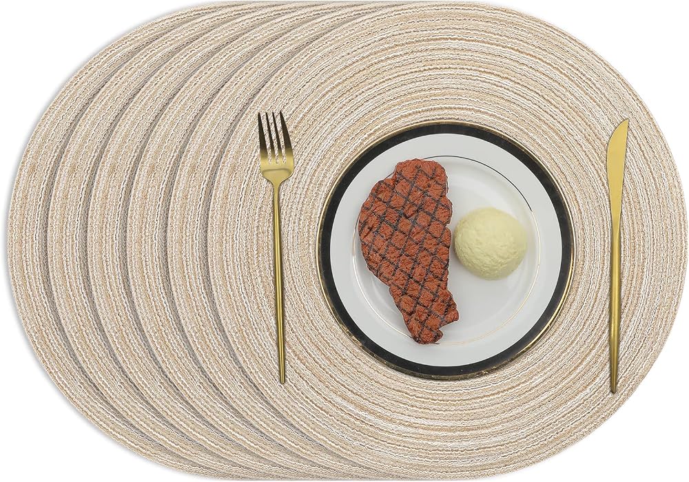 Pauwer 38cm Round Placemats 6 Pieces Beiges Heat Resistant Non Slip