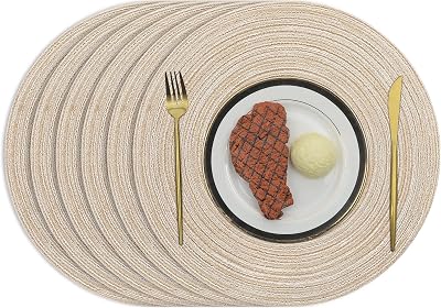 Pauwer 38cm Round Placemats 6 Pieces Beiges Heat Resistant Non Slip