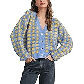 Ailoqing Womens Checkered Cardigans Sweaters V Neck Button Down Long Sleeve Cable Knit Outerwear Tops