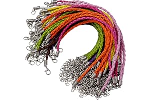 50pcs Bracelet Making Cord, Lystaii Multi Color Leather Plaited Bracelet Cords Ropes Charms with Lobster Claw Clasp for Bracelets Jewelry Making DIY Handicrafts 9.25inch Braided Ropes for Wrist