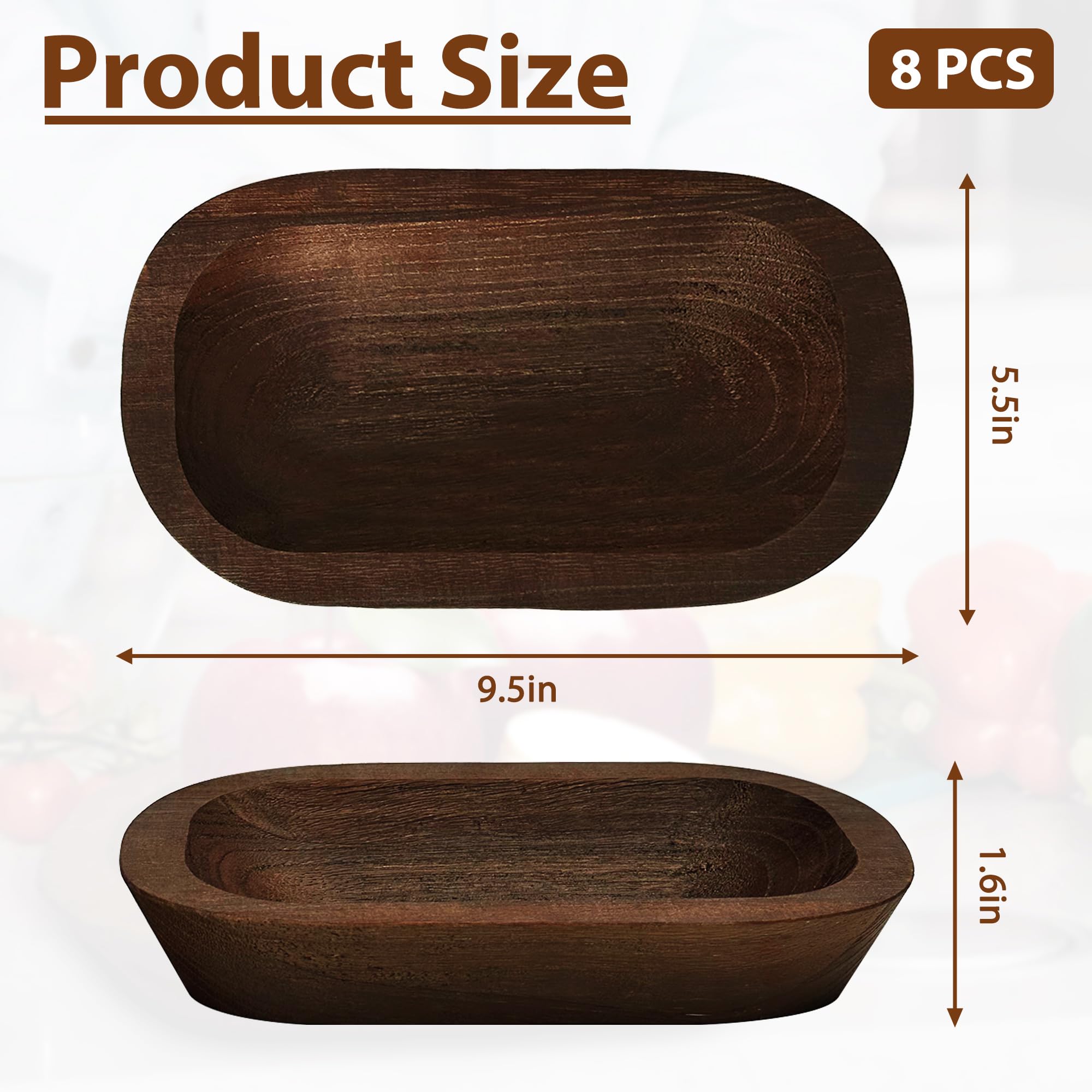Royxen 8 Pack Wood Dough Bowl, Wooden Dough Bowls Paulownia, Rustic Bowl Vintage, Bowls for Candle (Brown, 9.7" x 6") - Image 3