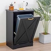 TDLEAYYD 13 Gallons Tilt Out Trash Can Cabinet, Black and White | Hidden Trash Can Cabinet, Wooden, Pet Proof, For Kitchen