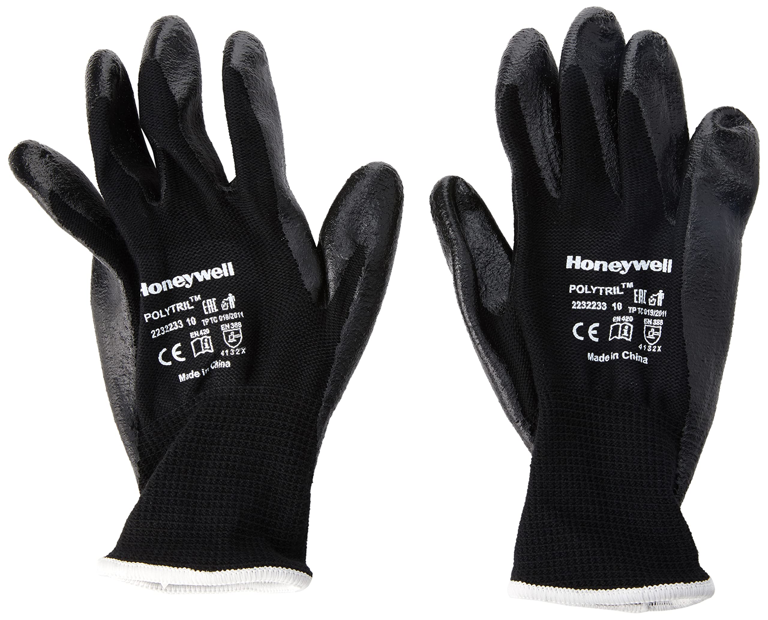 Honeywell 2232233 Polytril MIX Black Polyamide/Cotton Knitted General Purpose Gloves for Heavy Handling, 25 cm Length, Suitable for Utilities/Telecom/Automotive, Size 10, 2232233-10 (Pack of 10 Pairs)