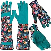 Zhamate 2 Pairs Gardening Gloves Thorn Proof for Women, Long And Short Leather Gardening Gloves for Rose Pruning Yard Work