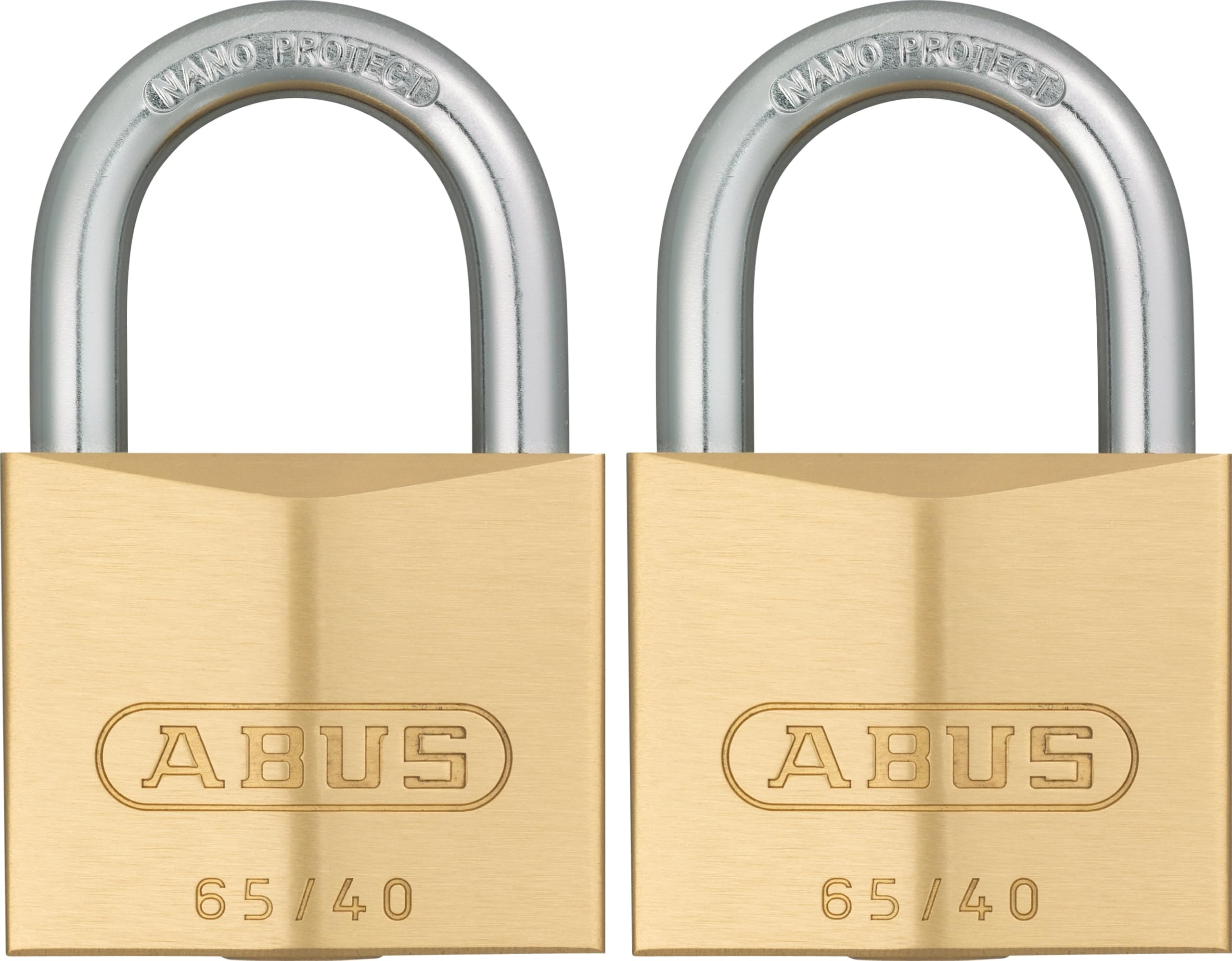 ABUS Padlock Brass Lock 65/40 - Set of 2, keyed Alike - for Basement, Locker, Garage, Shed and Much More - Brass Body - Hardened Steel Shackle - ABUS Security Level 5