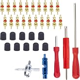 Valve Stem Removal Tool, Schrader Valve Removal Tool, Tires Repair Tool Kit | Tire Valve Core Removal Tool with 20 PCS Valve Cores, 10 PCS Tire Valves Caps, 4-Way Valves Tool, Car Accessories (35 PCS)