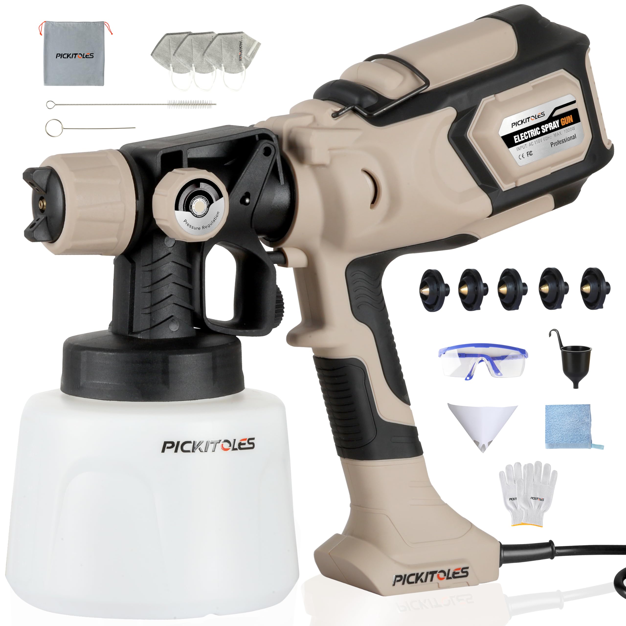 Photo 1 of 1000W HVLP Paint Sprayer High-Efficiency Electric Spray Gun with 6 Nozzles,Variable Patterns Adjustable Flow, 47oz (1400ml) Detachable Container,Easy to Clean for Home Improvement Projects Battlefield