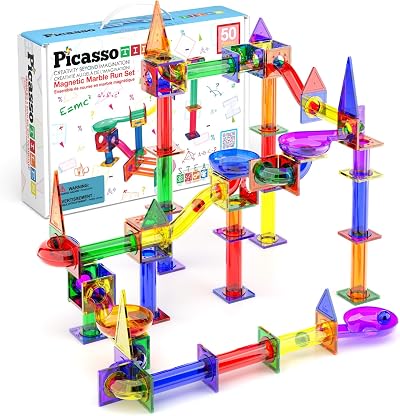 PicassoTiles Magnetic Marble Run STEM Race Track Set 50 Pieces Ages 3+